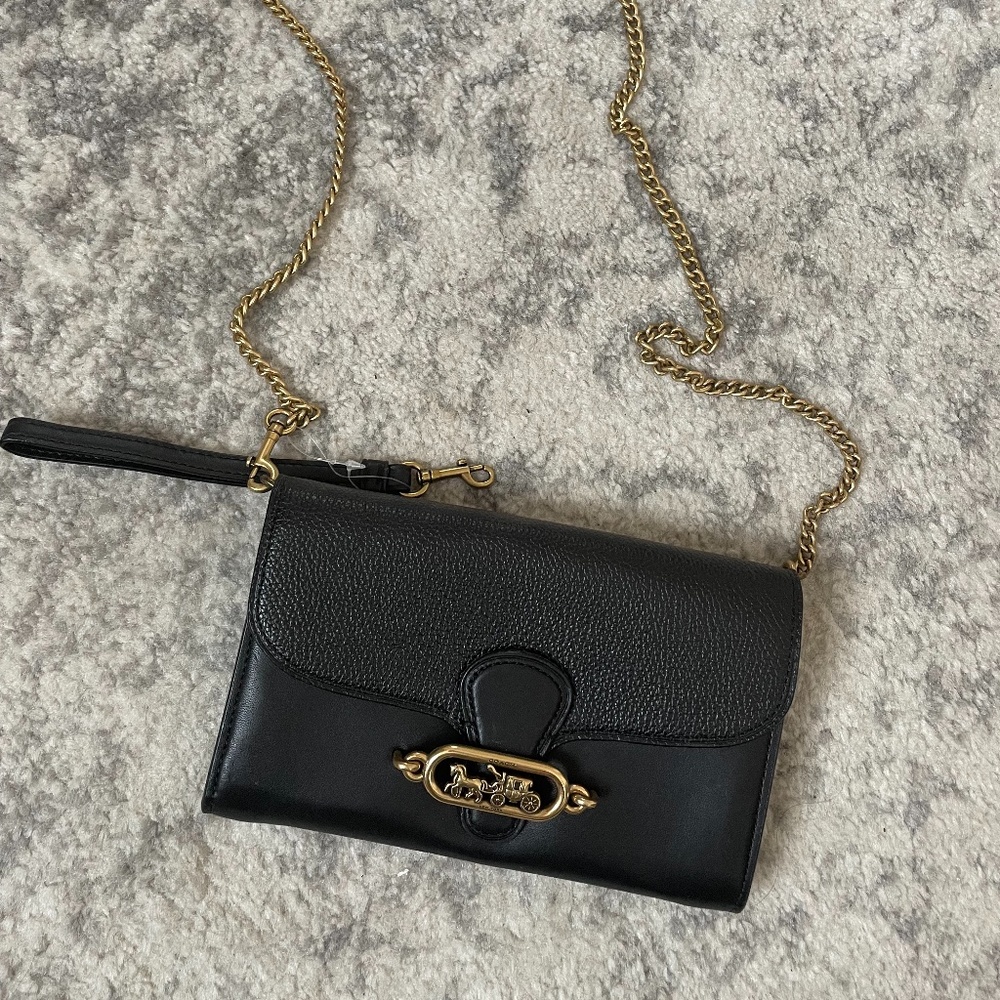 Coach Women's Leather Chain Crossbody Black Purse